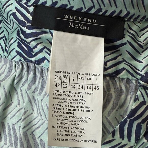 Weekend Max Mara Linen Blend Dress Sz 12/L Santos Split Neck Cap Sleeve A-Line - Picture 7 of 8
